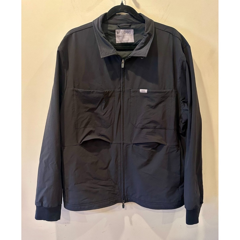 FIGS Medical Scrub Double Pocket Jacket XL Black Zip Front Technical Collection